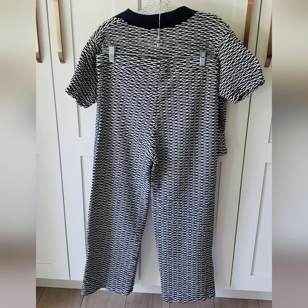 Zara Navy & White Printed Two-Piece Pantsuit
